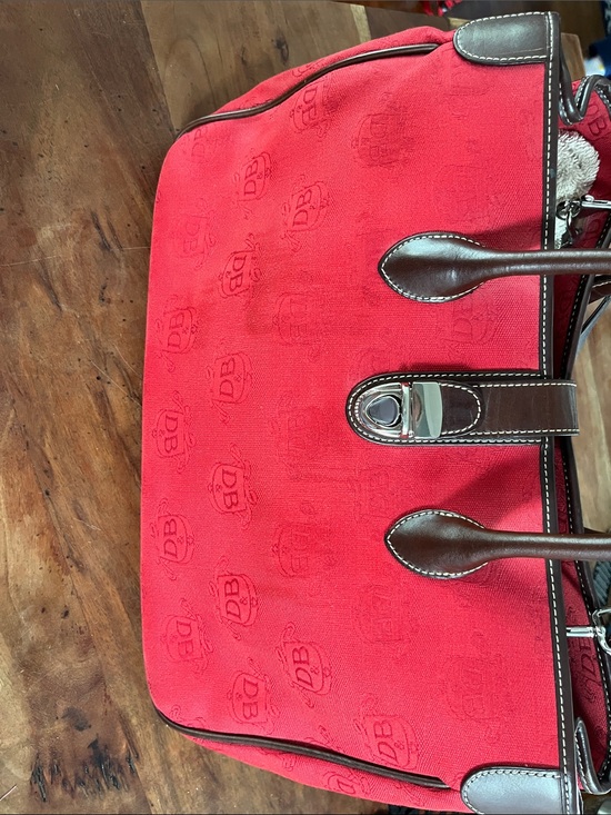 Dooney & Bourke Handbags - Dooney & Bourke Red Duffel with Brown Leather Trim